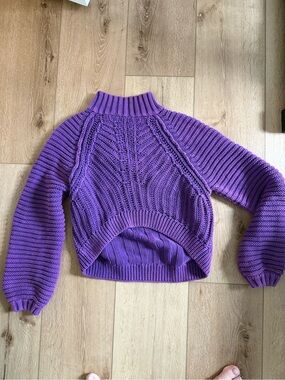 Free People Vibrant Purple Cable Turtleneck Sweater